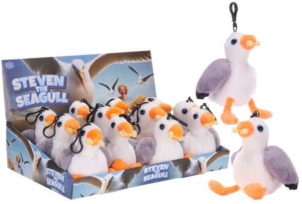 Steven the Seagull With Chip 13cm Plush Bag Clips (1 Supplied) - Inspire Newquay