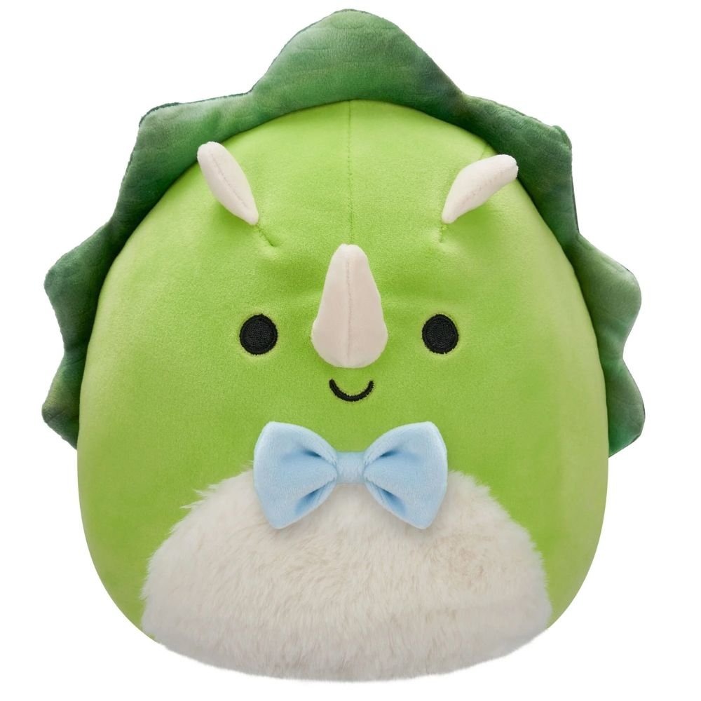 7.5" Tristan The Green Triceratops With Fuzzy Belly And Bowtie Squishmallows Plush - Inspire Newquay