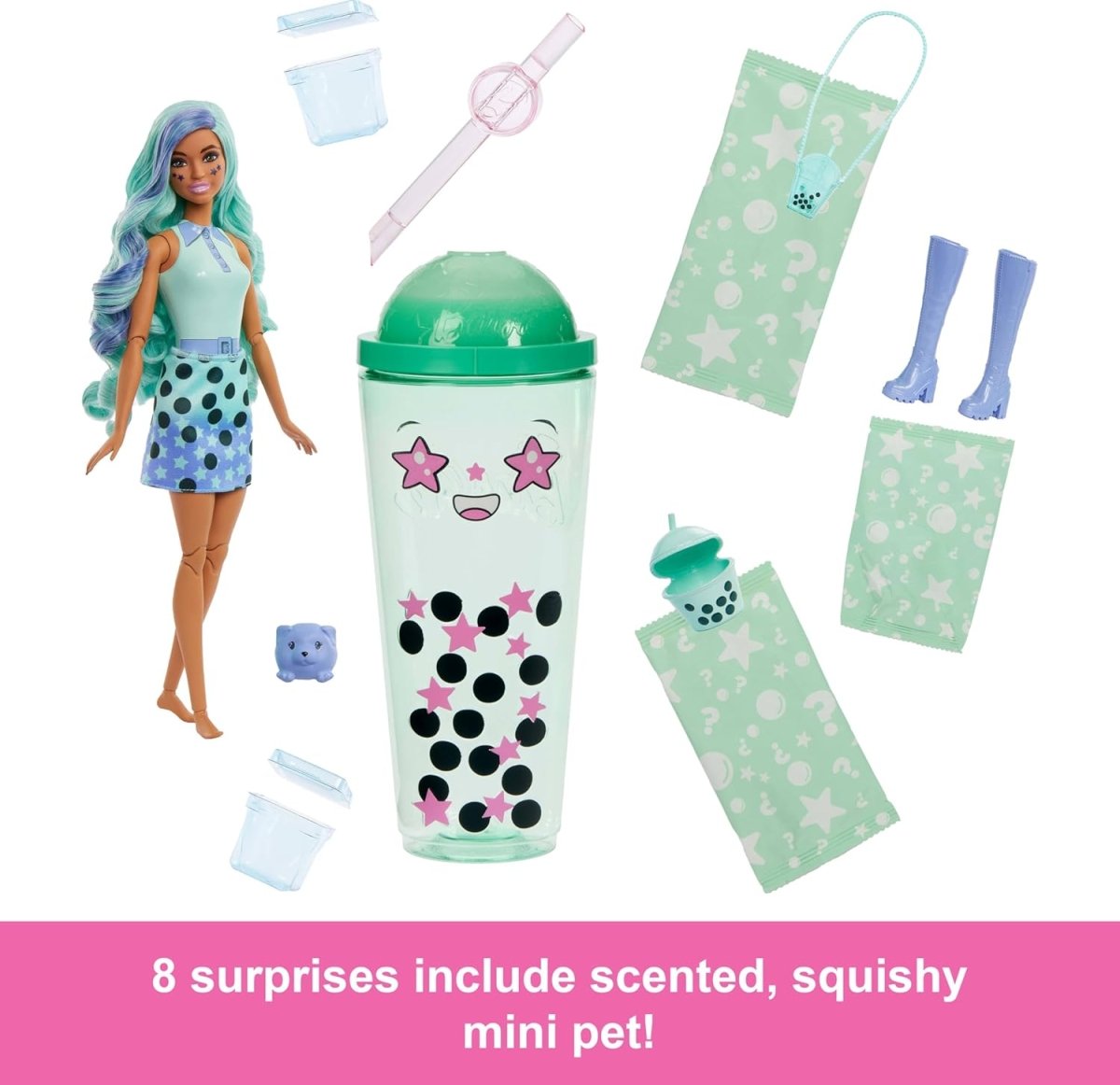 Barbie Pop Reveal Bubble Tea Series Green Tea Doll with 8 Surprises (Styles may vary) - Inspire Newquay