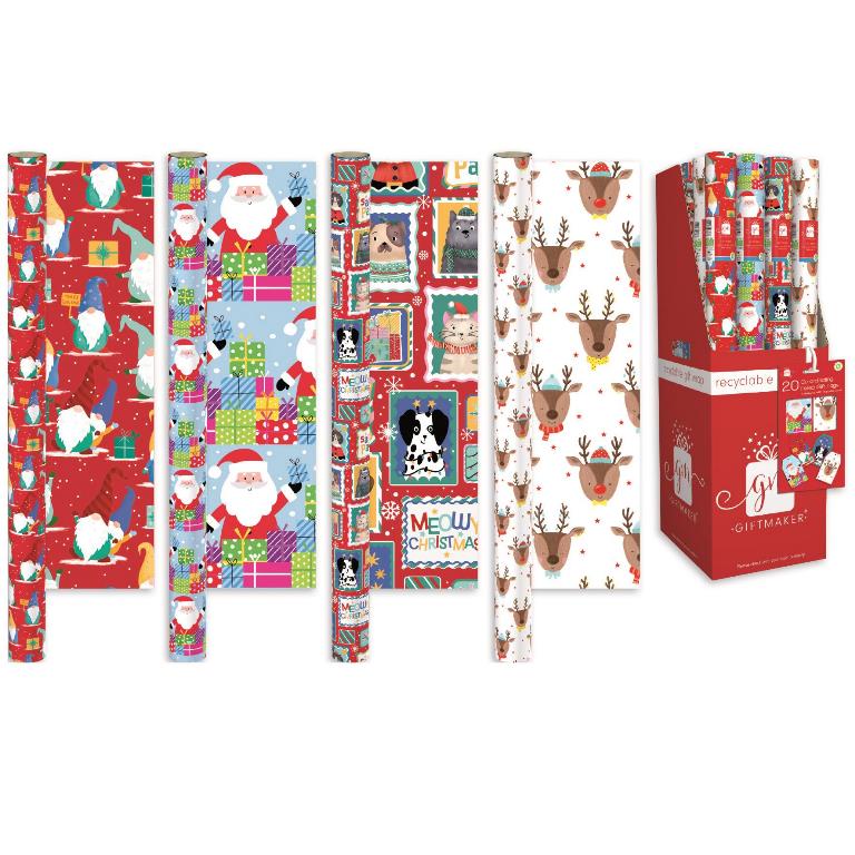 Christmas 4M Gift Wrap Santa & Friends (1 RANDOM Supplied) - Inspire Newquay