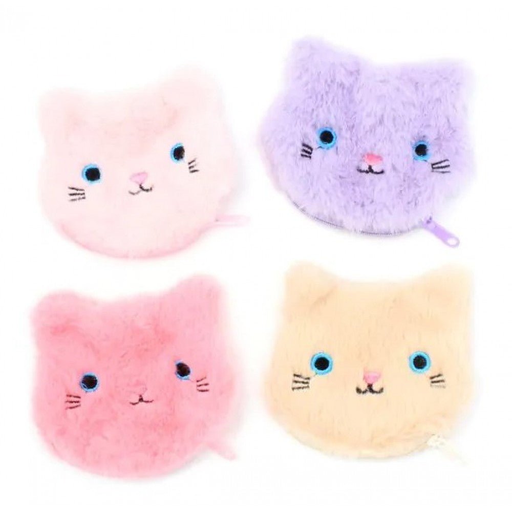 Fluffy Cat Face Purses with Zip (1 Random Supplied) - Inspire Newquay