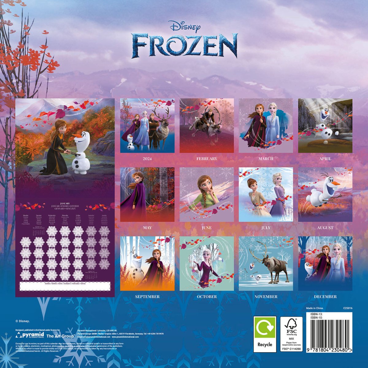 Frozen 2025 30X30 Square Calendar - Inspire Newquay