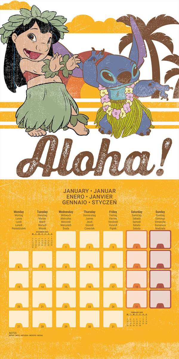 Lilo & Stitch 2025 30X30 Square Calendar - Inspire Newquay