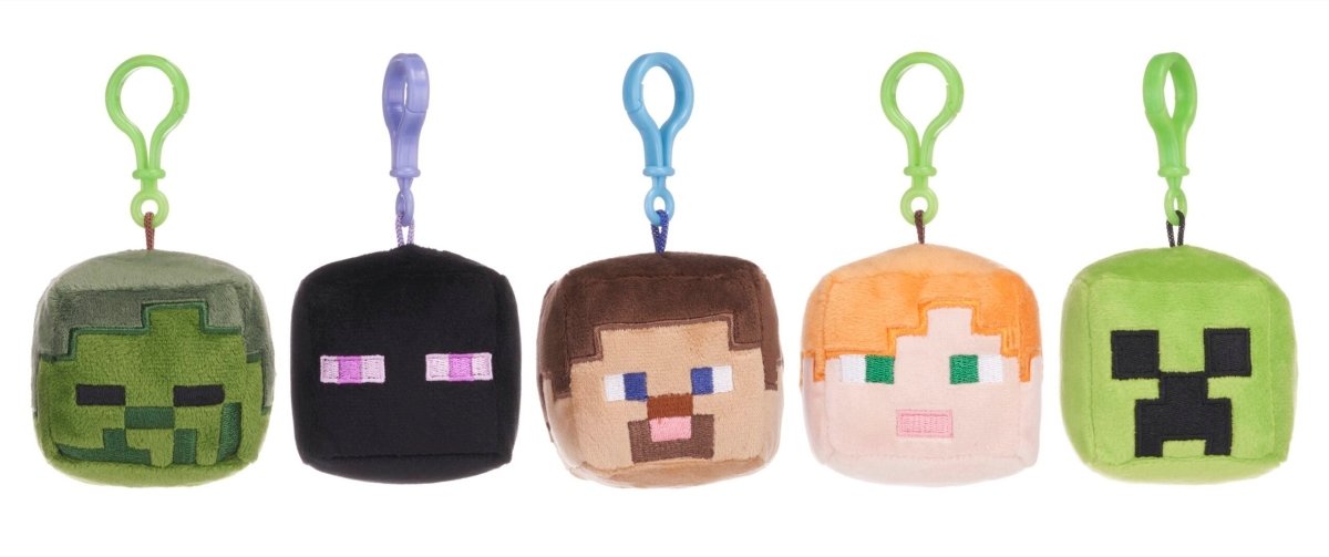 Minecraft 6cm Plush Head Bag Clips (1 RANDOM Supplied) - Inspire Newquay