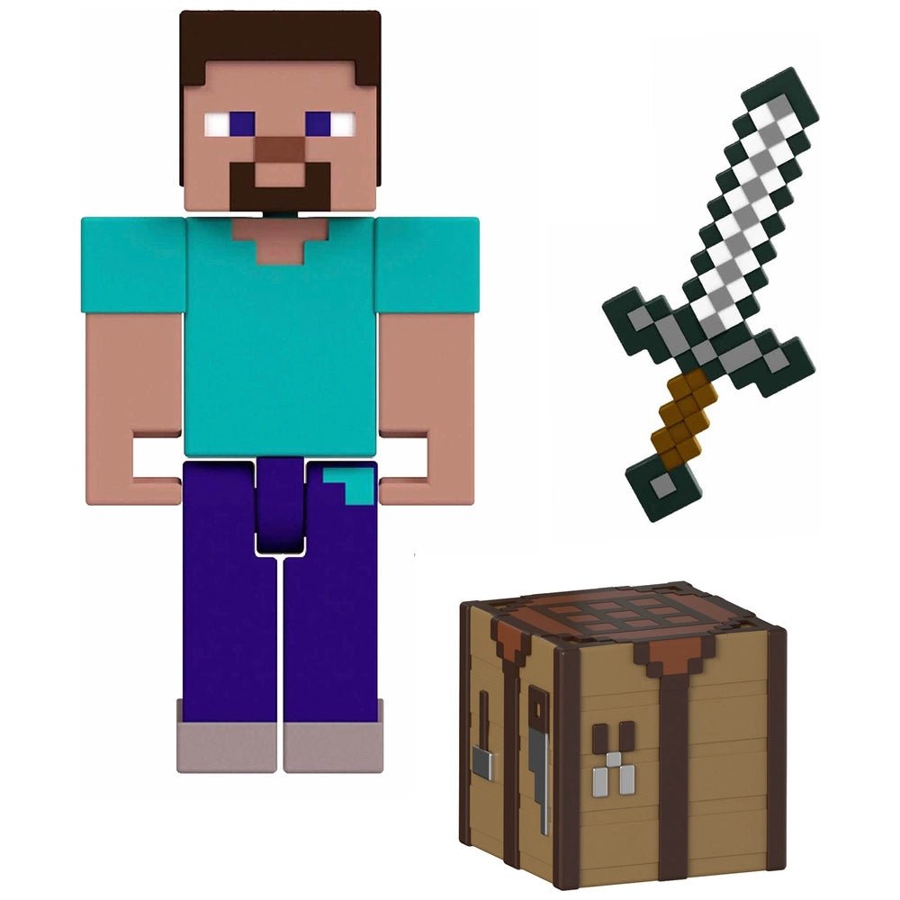 Minecraft Action Figure Steve with Sword and Chest 8cm - Inspire Newquay
