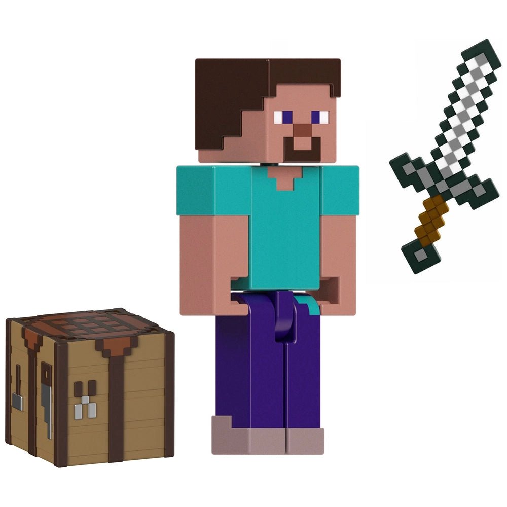 Minecraft Action Figure Steve with Sword and Chest 8cm - Inspire Newquay