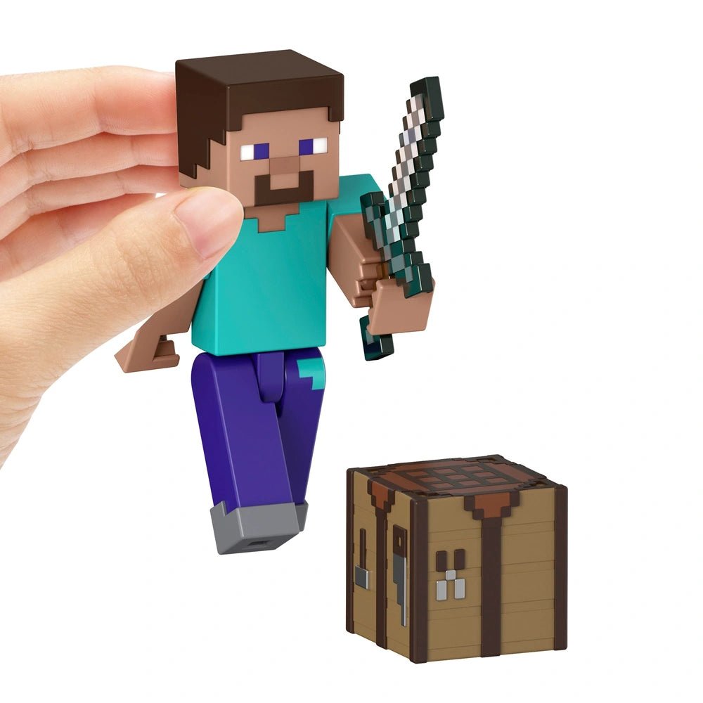 Minecraft Action Figure Steve with Sword and Chest 8cm - Inspire Newquay