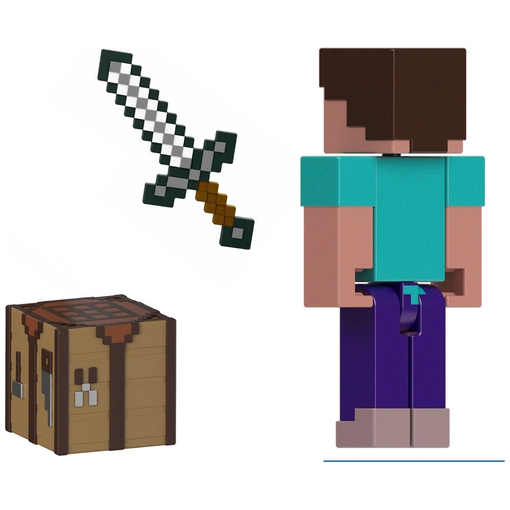 Minecraft Action Figure Steve with Sword and Chest 8cm - Inspire Newquay