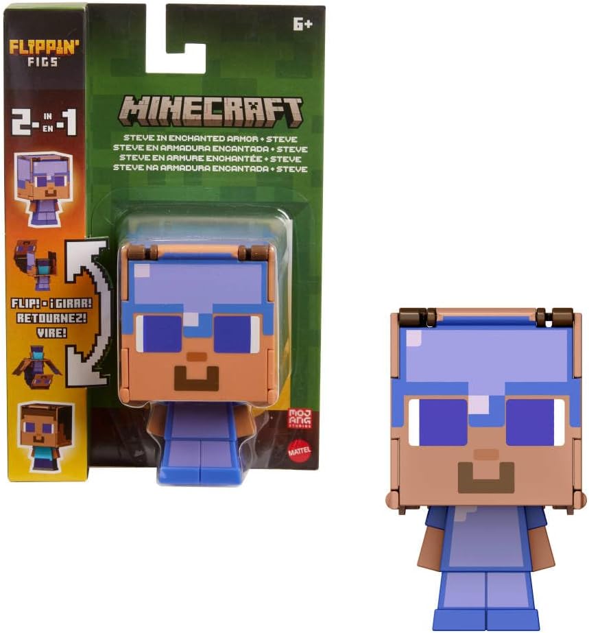 Minecraft Flippin' Figs Steve & Steve in Enchanted Armor Action Figure - Inspire Newquay