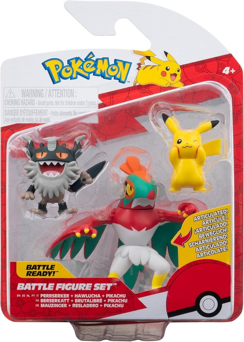 Pokémon Battle Figure Set 3 - Pack Pikachu, Perrserker, Hawlucha 5 cm - Inspire Newquay