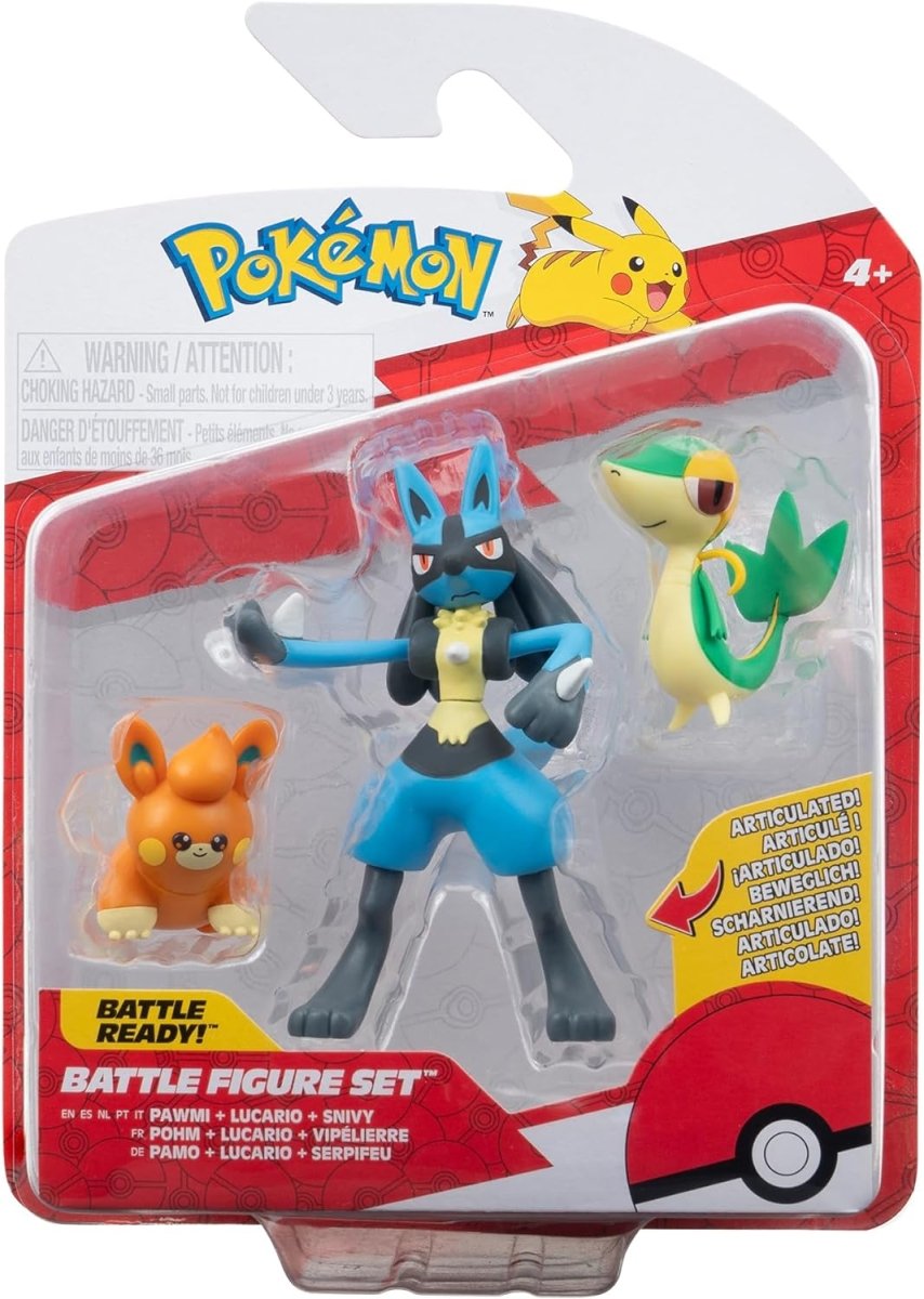 Pokémon Battle Figure Set 3 - Pack Snivy, Pawmi, Lucario 5 cm - Inspire Newquay