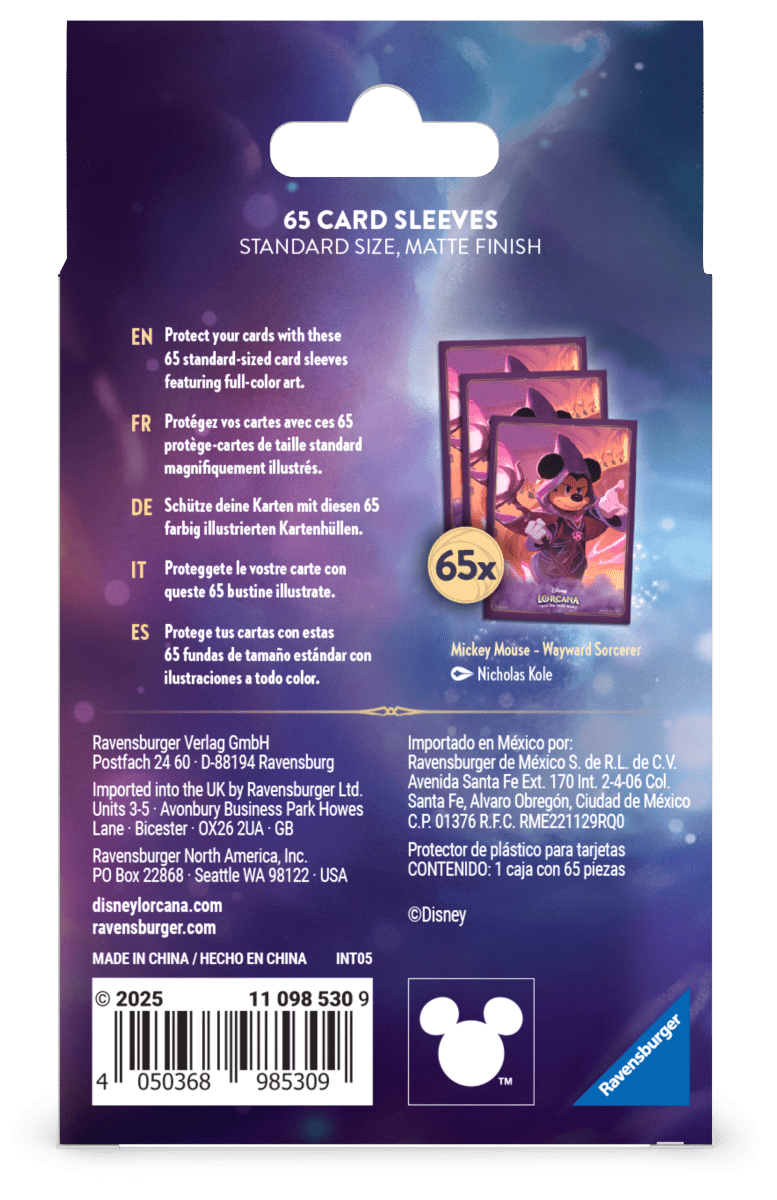 PRE ORDER Disney Lorcana Reign of Jafar Card Sleeves: Mickey Mouse (65 pieces) - Inspire Newquay