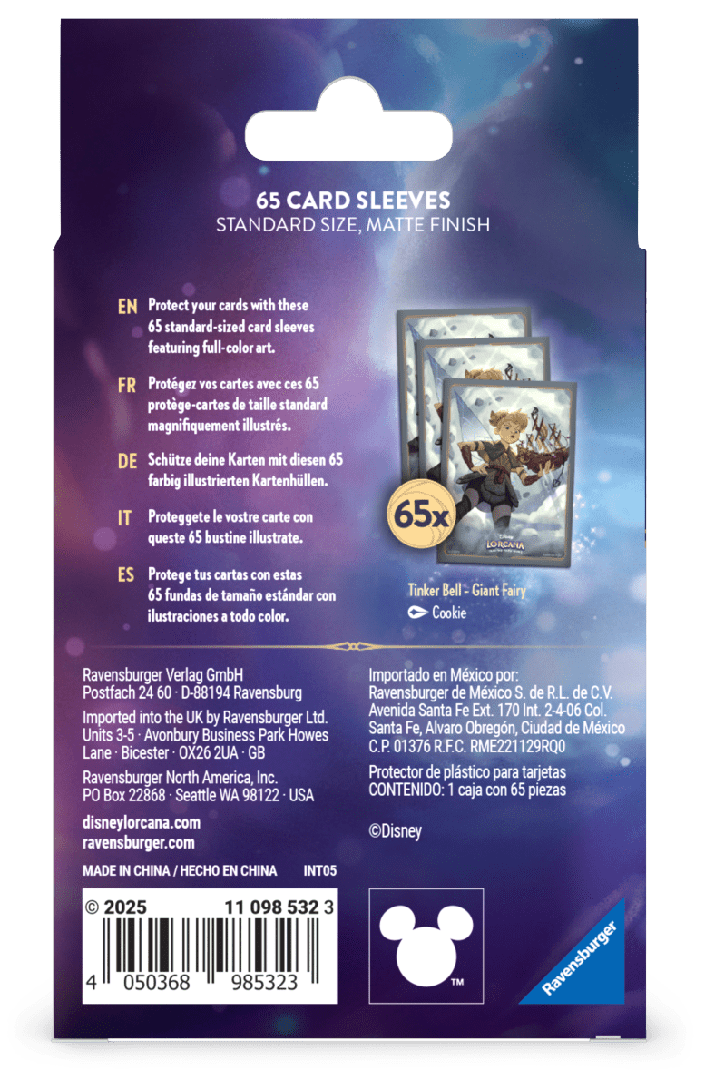 PRE ORDER Disney Lorcana Reign of Jafar Card Sleeves: Tinkerbell (65 pieces) - Inspire Newquay