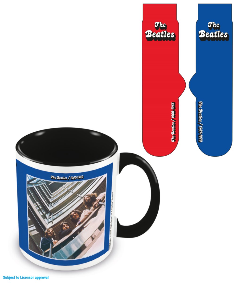 PRE ORDER The Beatles (Red And Blue) Mug & Sock Set - Inspire Newquay