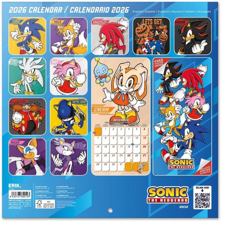 SALE Sonic the Hedgehog Calendar 2026 Square Wall Calendar - Inspire Newquay