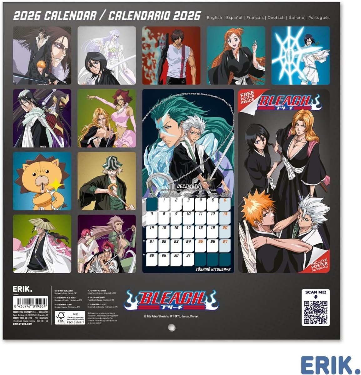 SALE! Wall Calendar 2026 - Bleach Calendar 2026 | Square 30 x 30 cm - 12 x 12 inches - Inspire Newquay