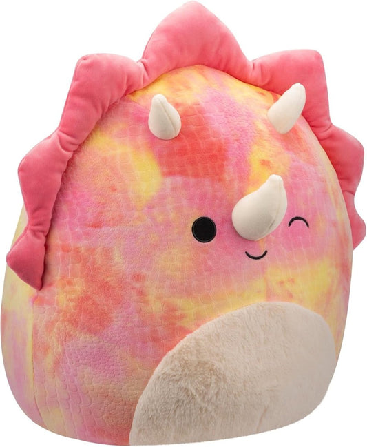 Squishmallows 16 - Inch - Trinity The Winking Pink Tie - Dye Triceratops with Fuzzy Belly - Inspire Newquay