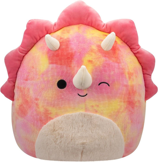 Squishmallows 16 - Inch - Trinity The Winking Pink Tie - Dye Triceratops with Fuzzy Belly - Inspire Newquay