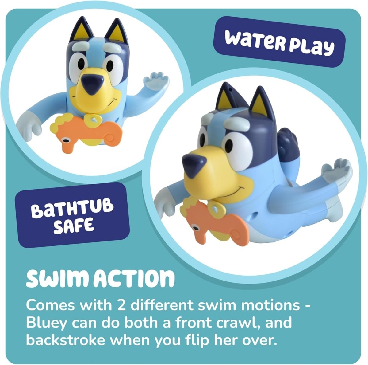 TOMY Toomies Swimming Bluey - Toddler Bath Bluey Toy with Pull String - Inspire Newquay