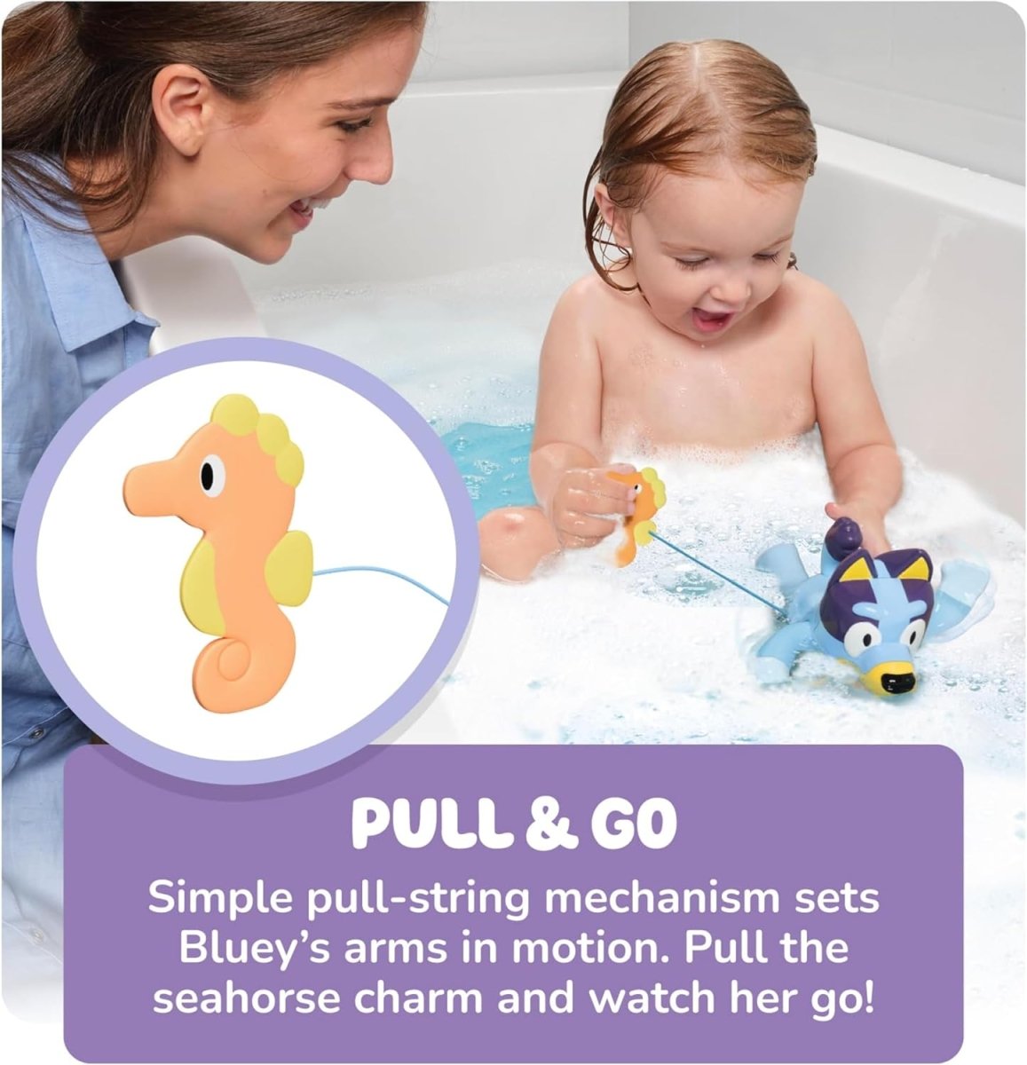 TOMY Toomies Swimming Bluey - Toddler Bath Bluey Toy with Pull String - Inspire Newquay