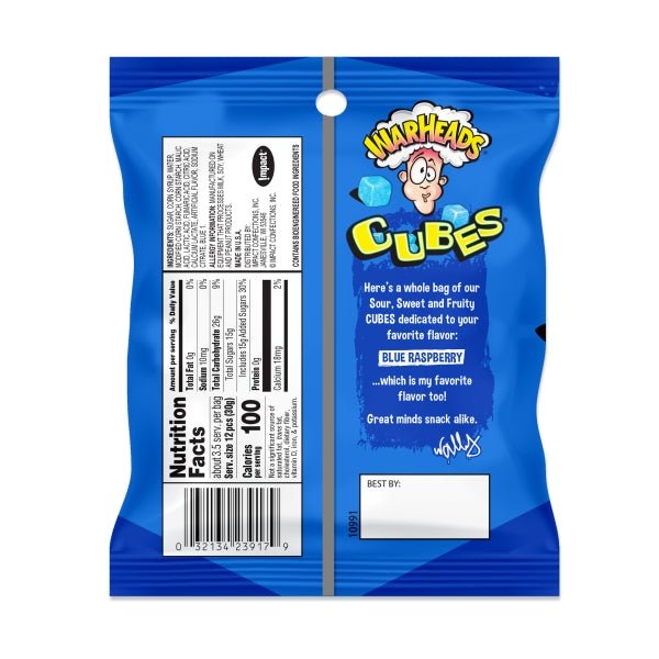 Warheads Blue Raspberry Cubes (Peg Bag) - Inspire Newquay