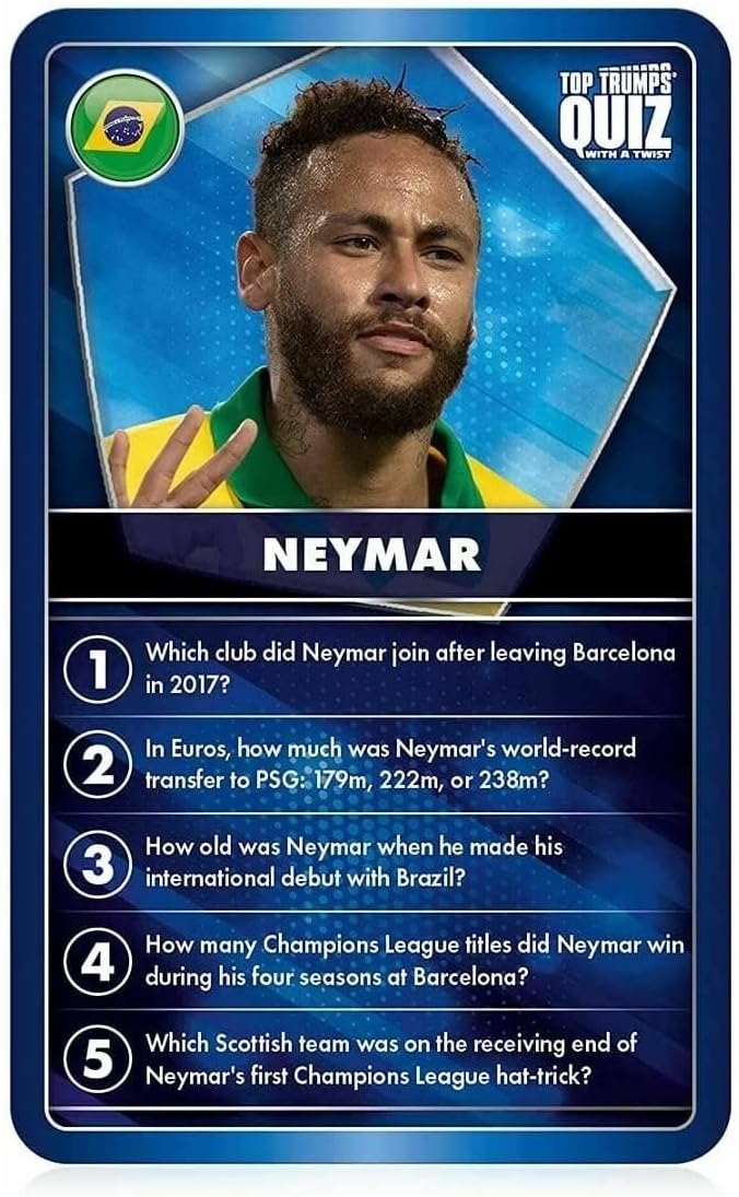 World Football Stars Blue Top Trumps Quiz Card Game - Inspire Newquay