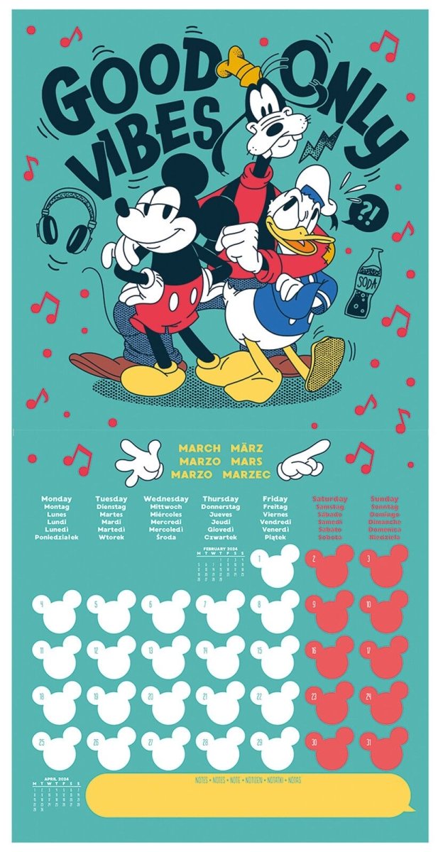 Disney Mickey Mouse & Friends Calendar 2024 - Month to a View Planner 30cm x 30cm - Inspire Newquay