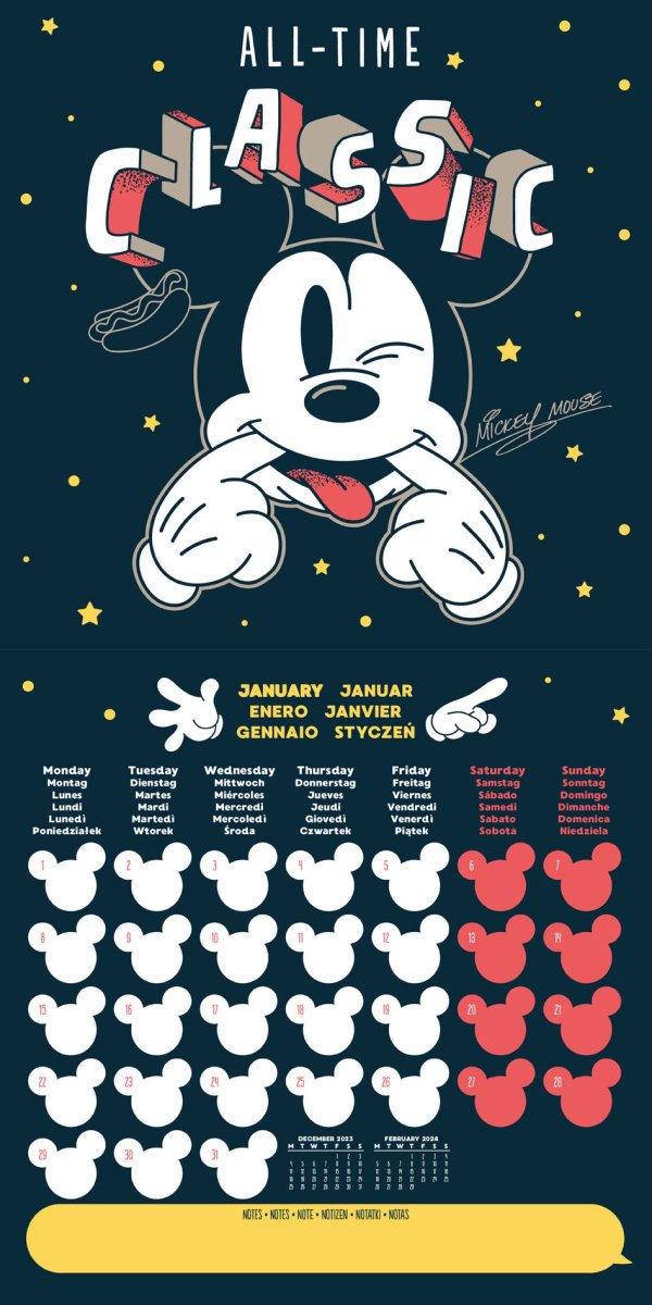 Disney Mickey Mouse & Friends Calendar 2024 - Month to a View Planner 30cm x 30cm - Inspire Newquay