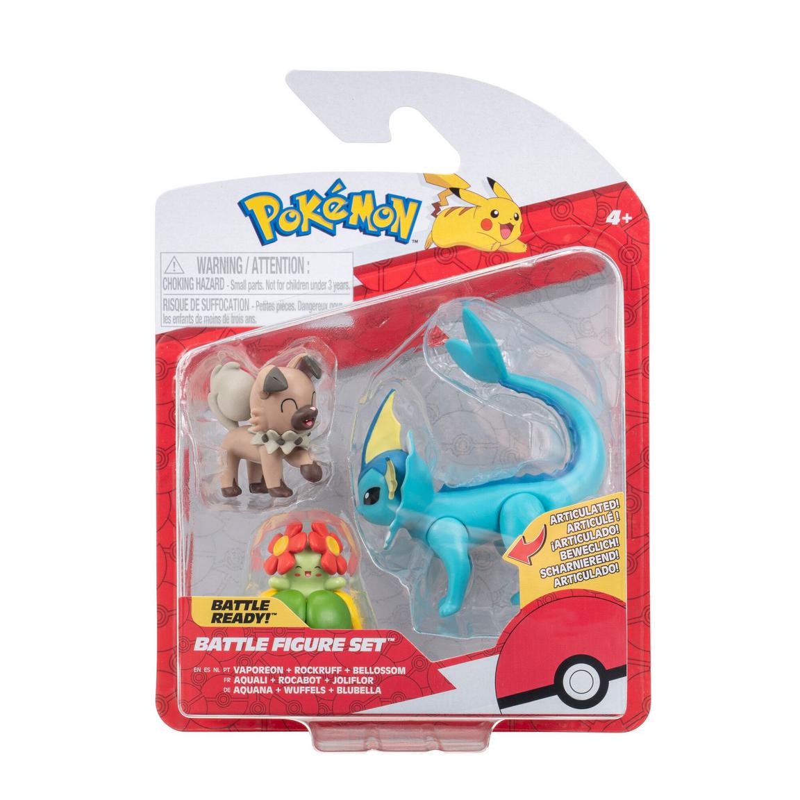 Jazwares Pokemon Battle Figure Set 3-Pack (Rockruff, Bellossom, Vaporeon) - Inspire Newquay
