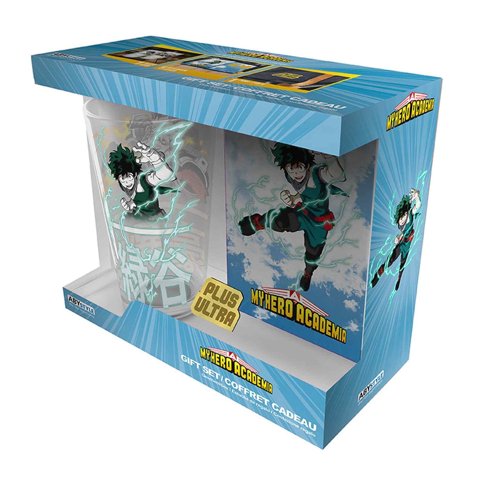 My Hero Academia Heroes 400ml Glass & A6 Notebook & Pin Badge Gift Set