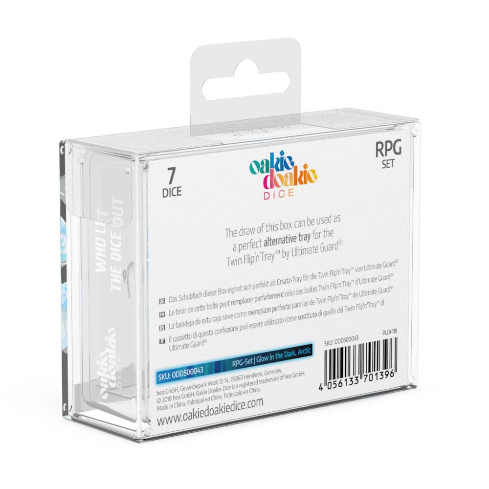 Oakie Doakie Dice RPG Set Glow in the Dark - Arctic - Inspire Newquay