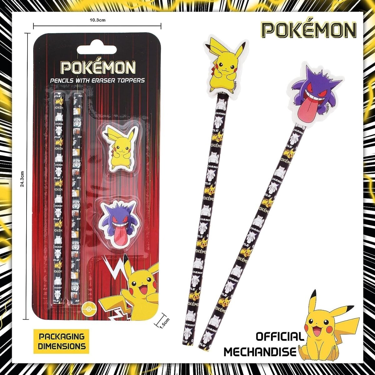 Pokemon Pencils with Eraser Toppers: Pack of 2 - Inspire Newquay