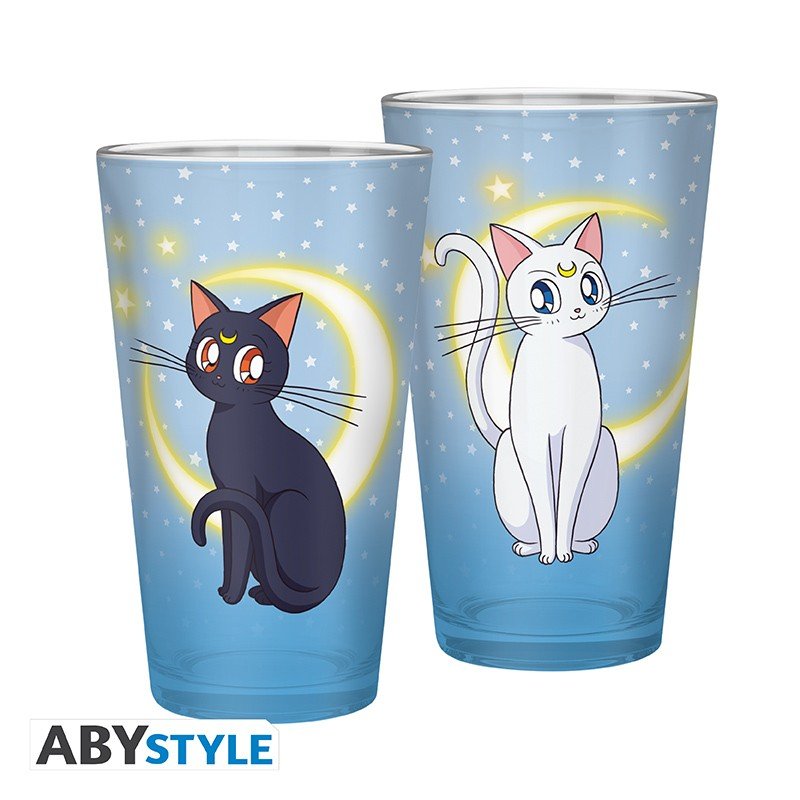 SAILOR MOON - Large Glass - 400ml - Luna & Artemis - Inspire Newquay